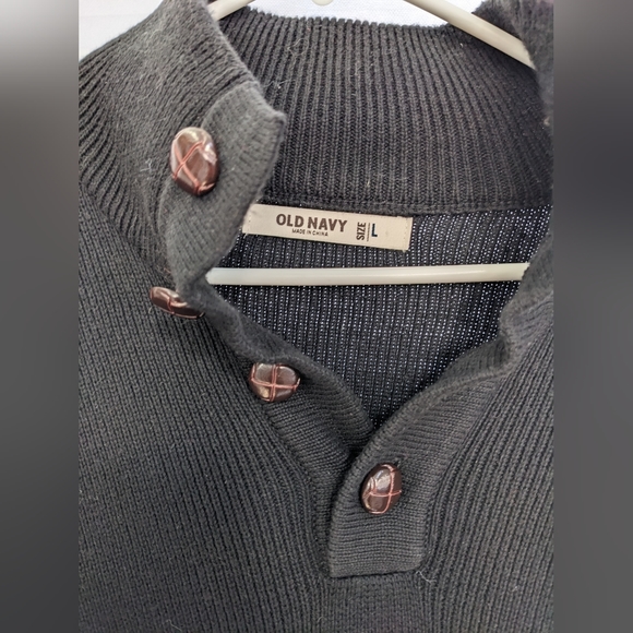 Old Navy Half Neck Sweater Leather Buttons Large Black - Picture 2 of 2